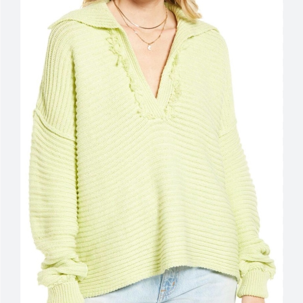 Free People Marlie Pullover Lime Green Knit Sweater size XS